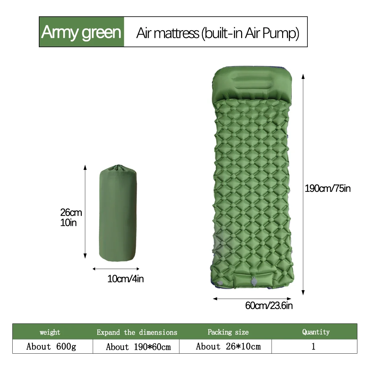 Inflatable Camping Sleeping Pad Pillow - Ultralight Outdoor Camping Inflatable Mattress Sleeping