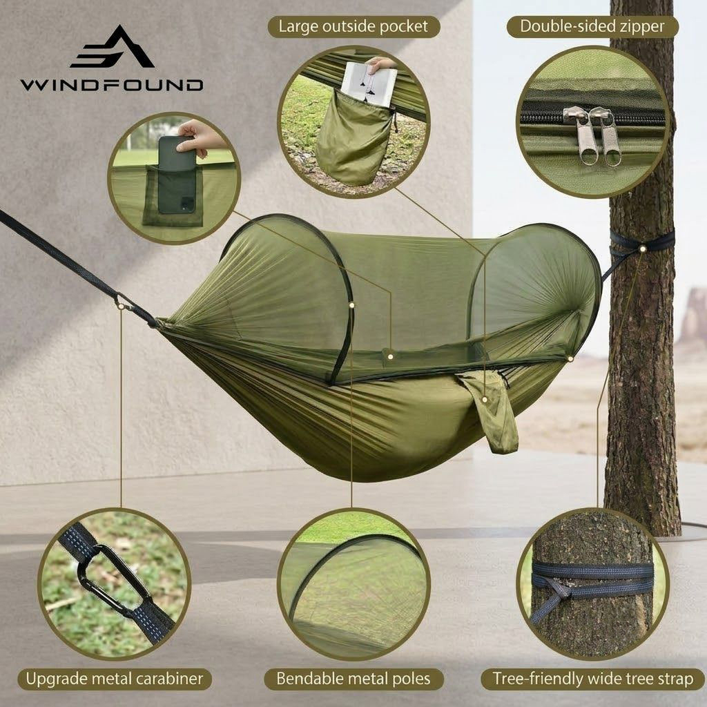 Double Hammock Portable Parachute Nylon - Ultralight Camping Hammock with Mosquito Net