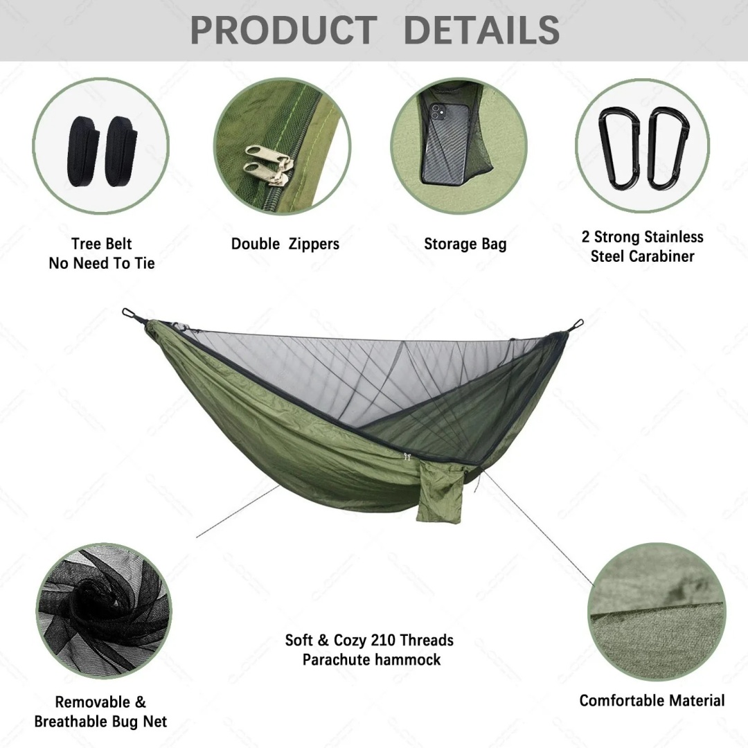 Double Hammock with Mosquito N - Double Hammock Portable Parachute Nylon recension och pris