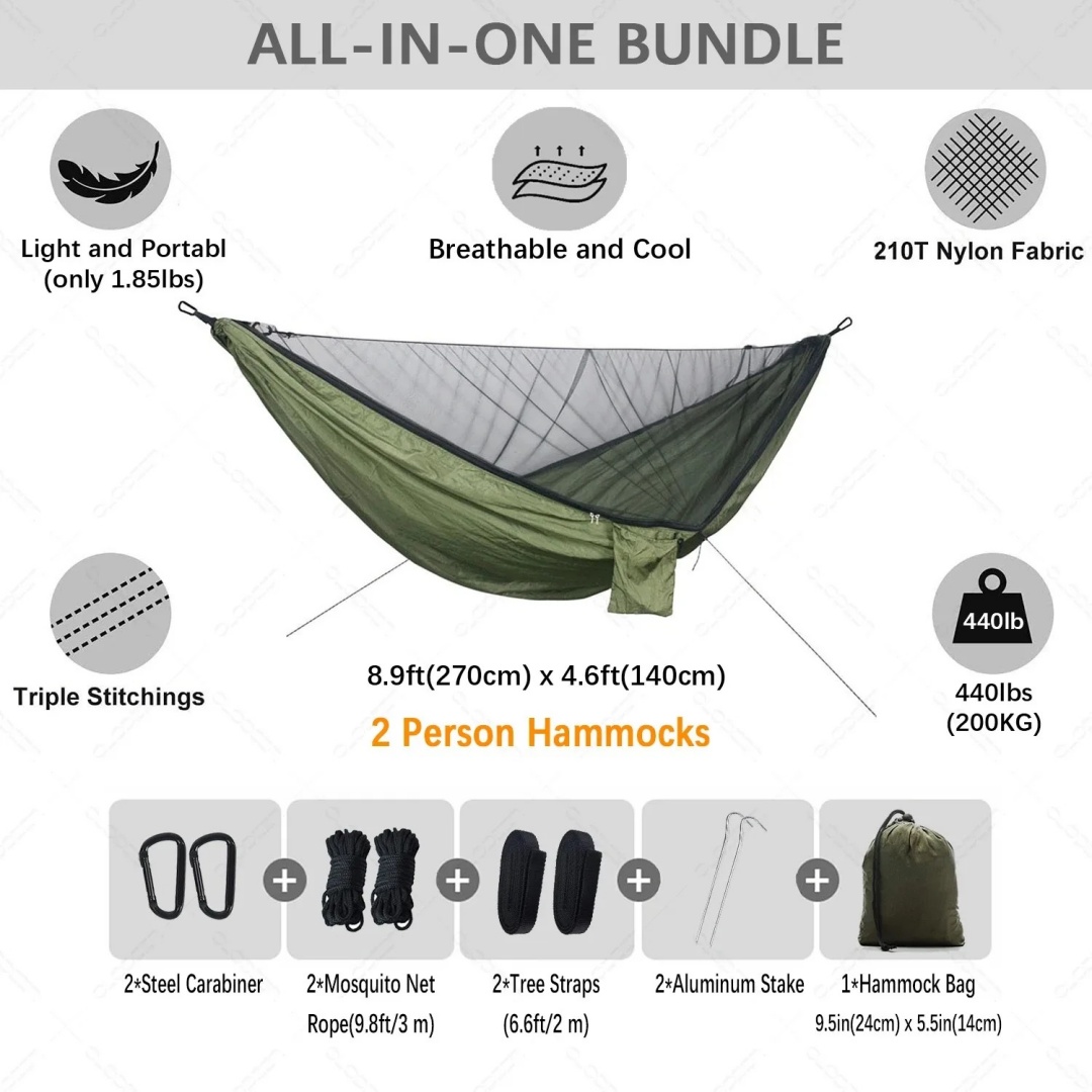 Double Hammock with Mosquito N - Double Hammock Portable Parachute Nylon recension och pris