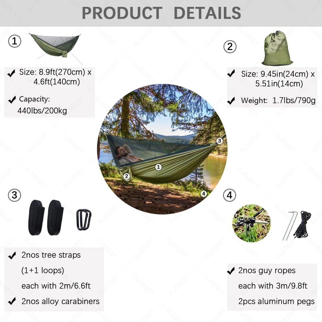 Double Hammock with Mosquito N - Double Hammock Portable Parachute Nylon recension och pris