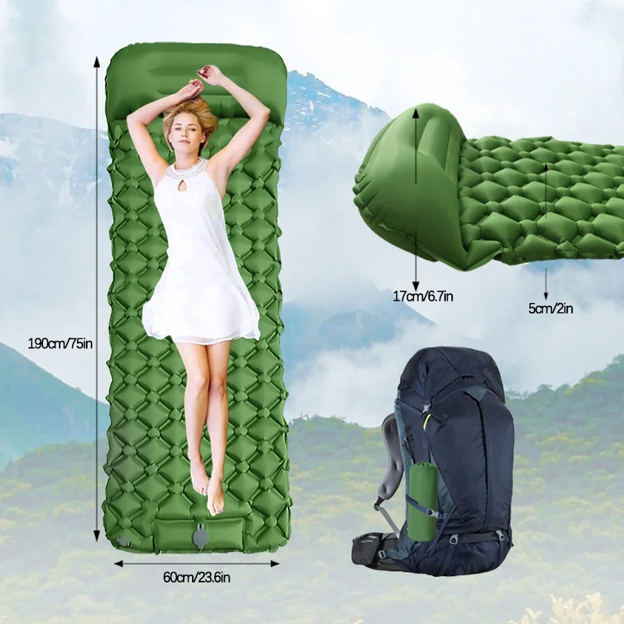 Ultralight Outdoor Camping Inf - Inflatable Camping Sleeping Pad Pillow recension och pris